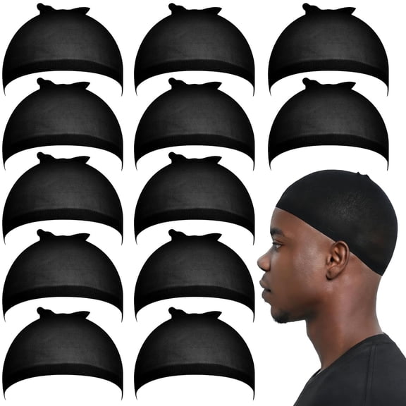 TUWAFE 12Pcs Black Wig Cap for Men, Hair Stocking Cap, Nylon Wig Caps Black, Hair Net for Men, Stretchy, Natural, Lightweight Hair Net for Men Hair Nets Wave Caps