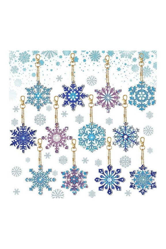12Pcs Diy Snowflake Keychain Bookmark Material Kit,Diamond Mosaic Crafts Kits Handmade Pendant for Holiday Crafts and Creative Diy Projects