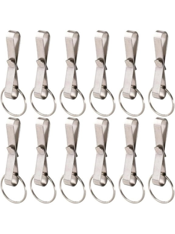 12Pcs Fish Hook Keychain Clip Keychain Belt Clip Stainless Steel Rectangle Silver U Shaped Security Key Chain Loop Key Ring Pocket Belt Clips Holder for Keychains Wallet Diy Making Accessory