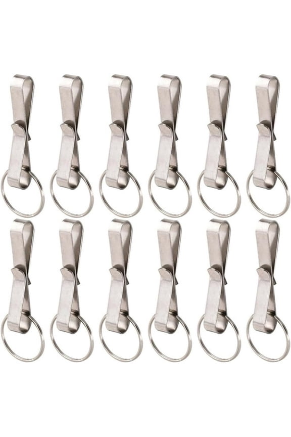 12Pcs Fish Hook Keychain Clip Keychain Belt Clip Stainless Steel Rectangle Silver U Shaped Security Key Chain Loop Key Ring Pocket Belt Clips Holder for Keychains Wallet Diy Making Accessory