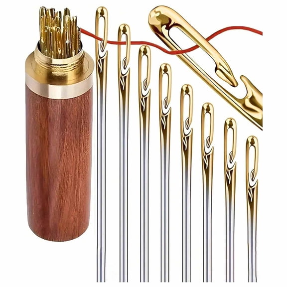 TUWAFE 12Pcs Self Threading Sewing Needles for Hand Sewing Stainless Steel Side Hole Easy Thread Stitching Pins for Seniors Visually Impaired Diy Craft Mending (Multicolor)