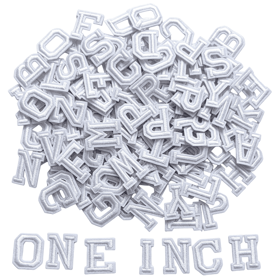 TUWAFE 130Pcs Iron on Letter Patches 1 Inch, 5 Sets of 26 Embroidered Alphabet A-Z Patches for Clothing Jackets Hats Backpacks Jeans White Patches for Backpacks