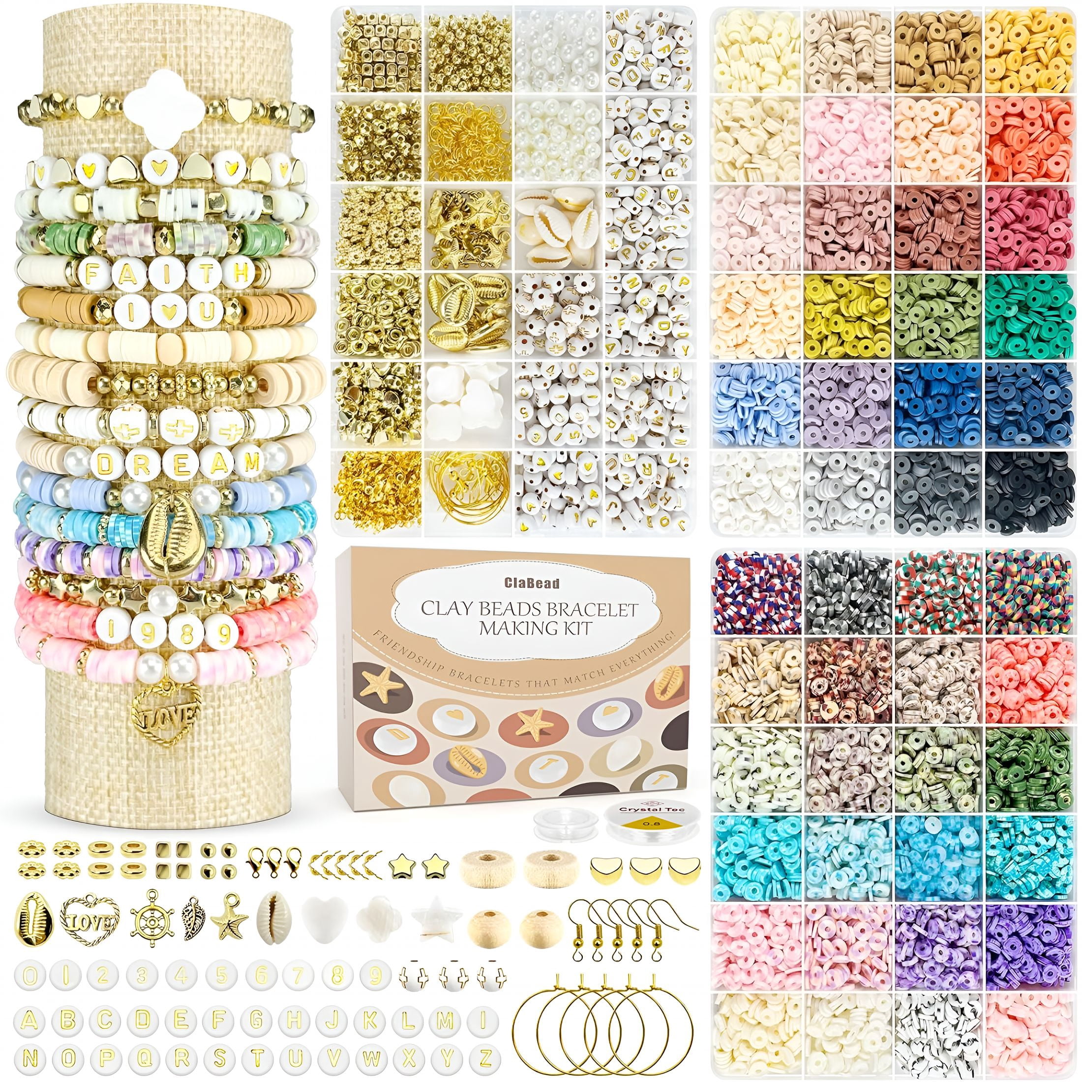 TUWAFE 14000 Pcs Clay Beads Bracelet Making Kit for Adults,3 Boxes 48 Colors Clay Beads for Bracelets Making,Jewelry Making Kits with Letter Beads for Girls 13-15,Friendship Bracelet Kit