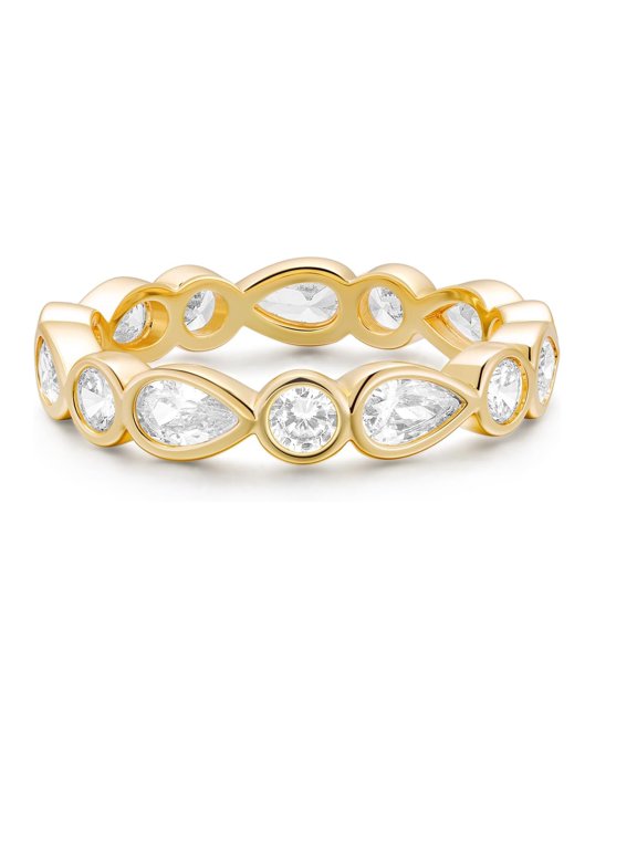 14K Gold Filled Rings for Women, Bezel Set Eternity Band | Gold Stackable Ring for Women, Dainty Cz & Opal Ring Stack for Everyday Wear, Size 6-9 Bezel Set Gold Band Ring Woman