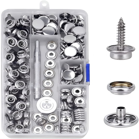 TUWAFE 150 Pcs Canvas Snap Kit Tool,Metal Screws Snaps Marine Grade 3/8"Socket Stainless Steel Boat Canvas Snaps with 2 Pcs Setting Tool for Boat Cover Furniture (150 Pcs)