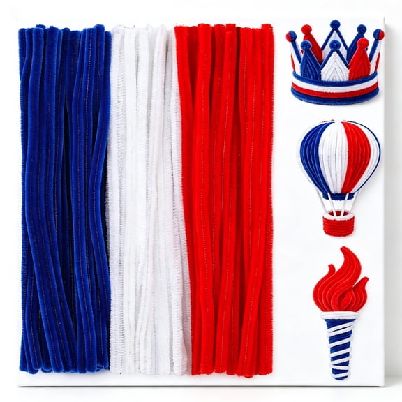 TUWAFE 150 Pcs Pipe Cleaners, Red Blue White Pipe Cleaners Bulk for Crafts Flowers, Bouquet Making, Chenille Stem for Home Independence Day Decorations