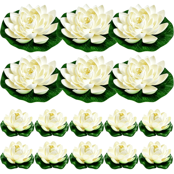 TUWAFE 16Pcs Artificial Floating Pool Flowers,7In & 4In Fake Water Lily Pads Flowers,Lotus Flower Floating Pool Decorations Floating Flowers for Pool