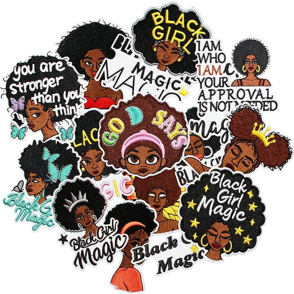 TUWAFE 16Pcs Black Girl Magic Iron on Patches,Cool Afro Girl Embroidered Repair Patches for Clothes,Custom Queen Applique for Hats,Jeans,Jackets,Bags,Backpacks,Dress,Shoes