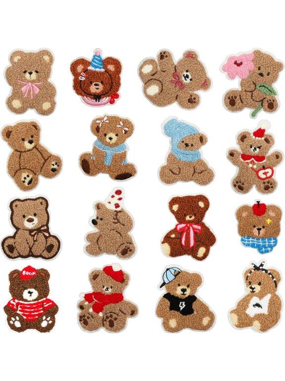 16pcs Cute little bear Cartoon Kids Embroidered Patches, Sew/Iron On Repair Applique Embroidery Patches for T-Shirt, Jackets, Jeans, Vests,Hats, Backpacks,Bags
