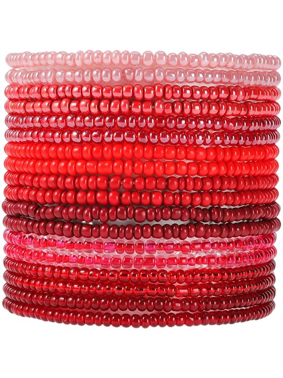 18Pcs Colorful Bohemia Seed Beaded Bracelets Handmade Adjustable Stackable Rainbow Beaded Stretch Bracelet Anket Multilayer Vaction Elastic Bracelet for Women Summer Beach Boho Jewelry Gift