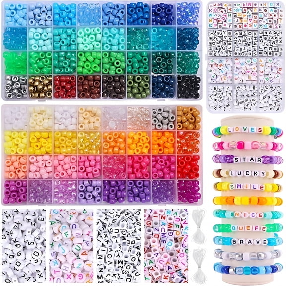 TUWAFE 1977Pcs Clay Pony Beads Kit Set Bulk Making 64 Colors 9Mm Plastic Letter Elastic String Diy for Bracelet Jewelry Birthday Crafts Gift for Girls