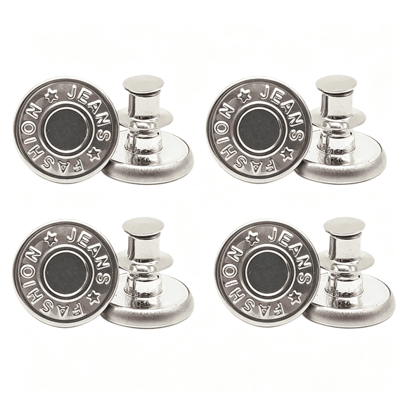 TUWAFE 1Set of 4Pcs17 mm Replacement Pants Button, No Sew Instant Jean Buttons Pins for Loose Jeans, Adjustable Button for Jeans, Reusable and Adjustable Metal Pants Button Tightener(Silver)