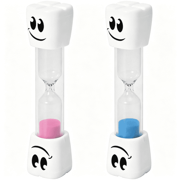 TUWAFE 2 Minute Toothbrush Sand Timer for Kids - Set of 2 Small Blue and Pink Hourglass - Tooth Brush Timers for Kids