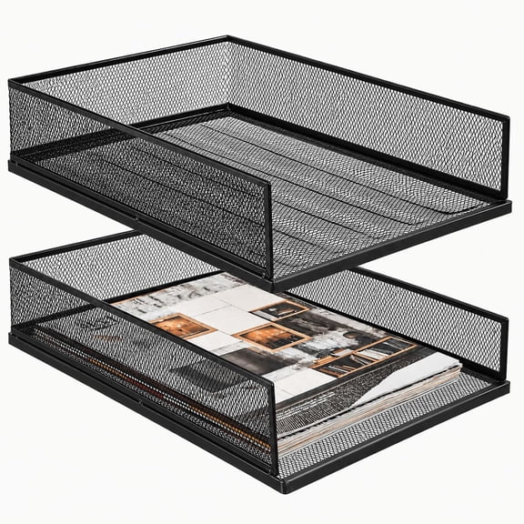 TUWAFE 2 Pack Wire Mesh Letter Trays 12.8"x10"x2.9",Stackable Paper Tray Organizer for Desk,Metal Desk Magazine File Holder for Home,Office,School