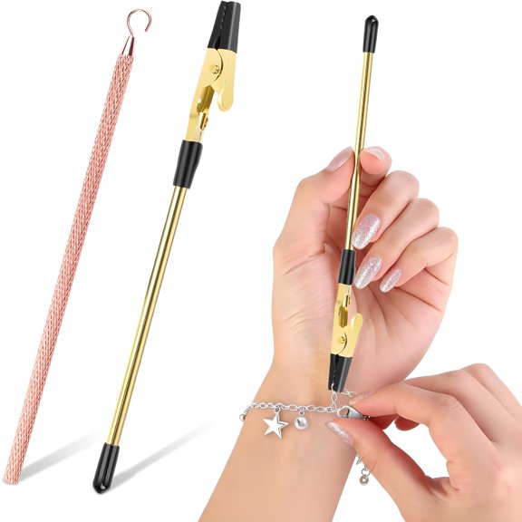 TUWAFE 2 Pcs Bracelet Helper Tool,Portable Bracelet Assistance Tool Easy to Put on Yourself,Jewelry Clasp Helper for Bracelet,Necklace,Zippers & Crafts Long Nails & Jewelry Wearing Aid