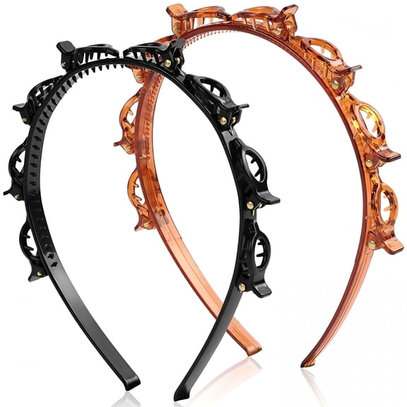 TUWAFE 2 Pcs Braided Bangs Headband with Teeth,Weaving Clip&Invisible Fringe Styling Tool for Women Girls,For Fine Or Thick Hair