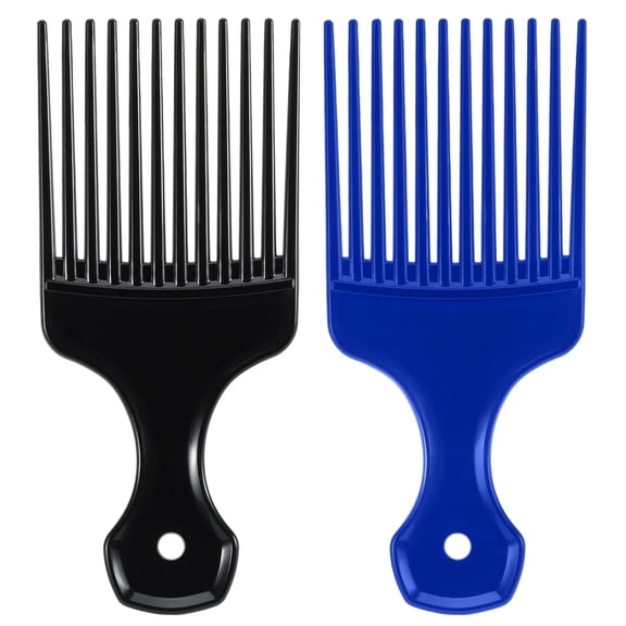 TUWAFE 2 Pcs Hair Pick Comb Wide Tooth Lift for Hair Styling Detangling, Plastic Afro Pick for Women Men, Fist Picks for Curly and Afro Hair (Black, Blue)