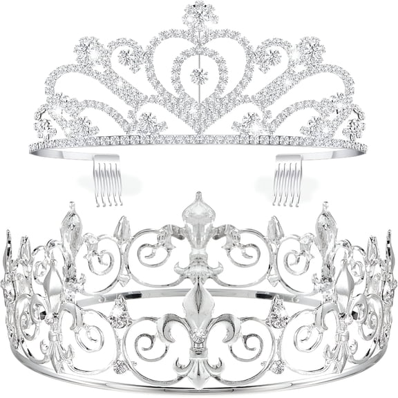 TUWAFE 2 Pcs King and Queen Crowns for Men Women Metal Crystal Royal Tiara Crown for Homecoming Princess Bridegroom Bride Wedding Halloween Tiaras and Crowns for Women