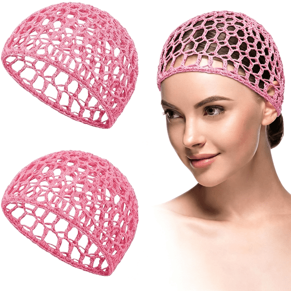 TUWAFE 2 Pcs Mesh Hair Net Rayon Crochet Snood Sleep Caps with 2 Pcs and Rayon Crochet Hair Net