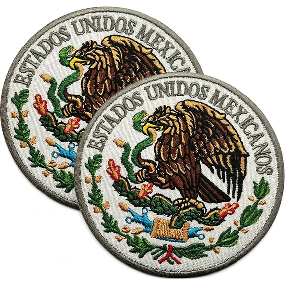 TUWAFE 2 Pcs Mexican Emblem Patch Embroidered Tactical Military Morale Patch Applique Fastener Hook and Loop(White)