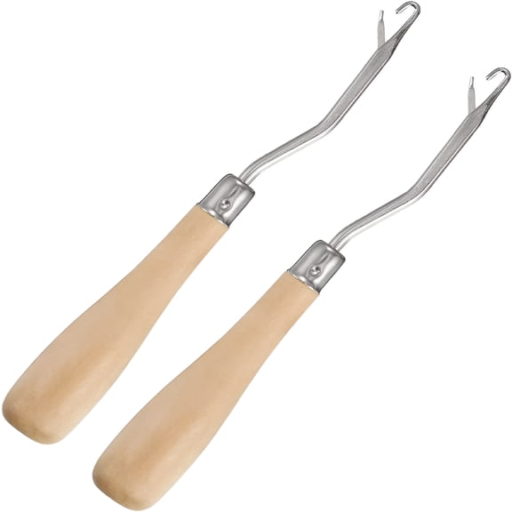 TUWAFE 2 Pieces 6.3 Inch Wooden Bent Latch Hook Crochet Needle, Knitting Tool for Rug Making and Art Crafts
