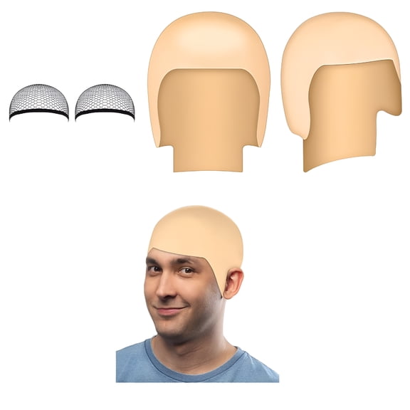 TUWAFE 2 Set Bald Caps Bulk Makeup Latex Bald Caps Head Wig Cap for Adults Halloween Theme Party Supplies (Basic Style)