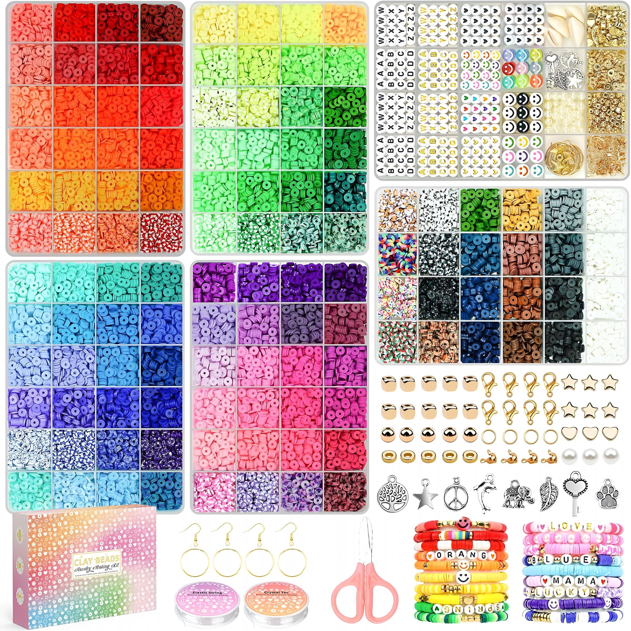 TUWAFE 20,000 Pcs Clay Beads Bracelet Making Kit, 120 Colors 6 Boxes Polymer Beads Spacer Heishi Beads Jewelry Kit with Pendant Charms Elastic Strings, Crafts Gift for Kids Adults