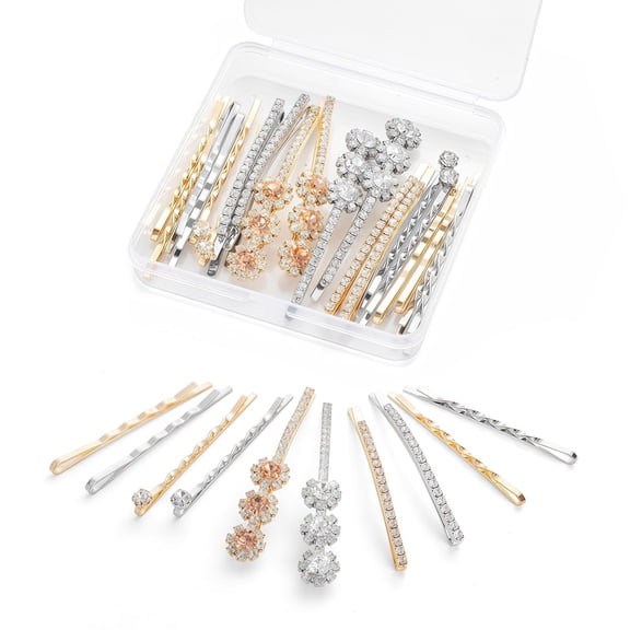 TUWAFE 20 Pcs Decorative Bobby Pins for WomenS Hair,Rhinestone Bobby Pins with 5 Elegant Designs(Glod&Silver),Jeweled Hair Pins Decorative Hair Accessories for Women