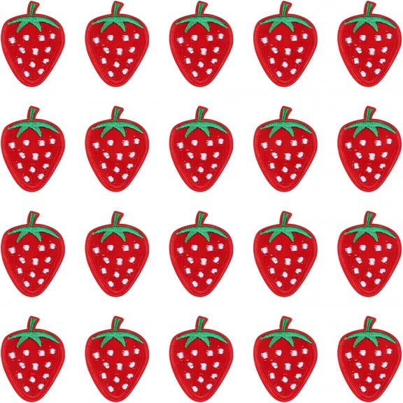 TUWAFE 20 Pcs Red Strawberry Appliques Cute Embroidered Iron on Patches Fruit Decorative Sew on Patches for Shirts Jeans Hats Coats Jackets Backpacks DIY Clothing Accessories