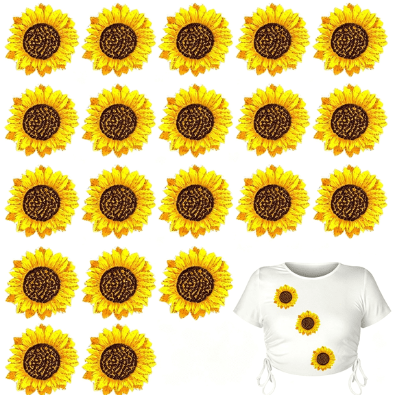 TUWAFE 20 Pcs Sunflower Embroidery Patches Fashion Flowers Patch Iron and Sew on Applique Badge Cute Daisy Patch Appliques Badge for Clothes Jeans Jacket Hat Dress Diy Accessories