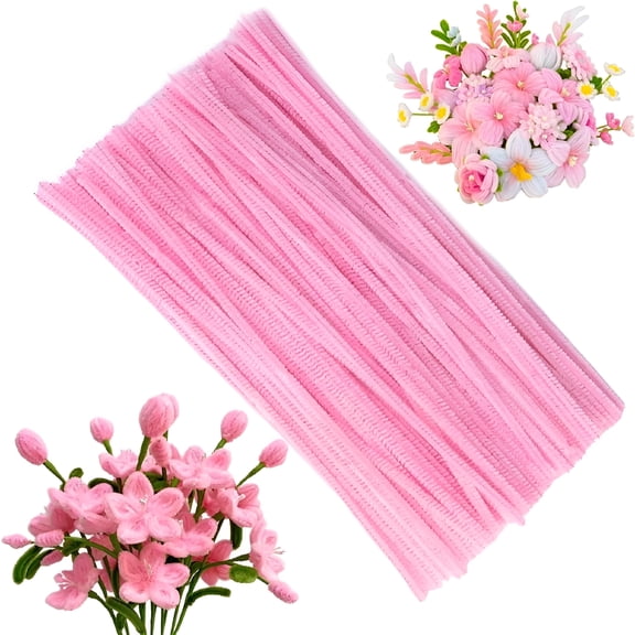 TUWAFE 200 Pieces Pipe Cleaners Craft Supplies,Creative Handcraft Twisted Rod,Plush Iron Wire Thick Chenille Stems,For Diy Art Projects Home Decoration (Pink)
