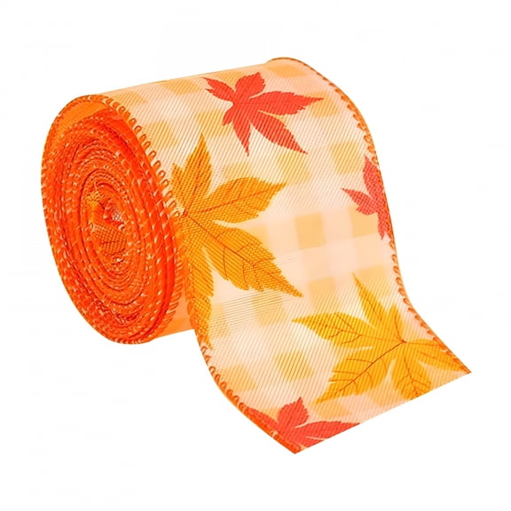 TUWAFE 2026 New 1 Rolls 2.4X180 Inch Thanksgiving Fall Wired Ribbon for Craft Wreath Bow Making Pumpkin Autumn Leaves Ribbon Orange Plaid Burlap Ribbon for Wrapping Thanksgiving Party Home Decoration