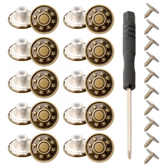 TUWAFE 2026 New 10 Pcs 17Mm Metal Replacement Buttons for Jeans,Jackets&Pants Repair Kit for Clothing Repair, Denim Jackets, Pants, Jackets, Diy Fashion Fixes.