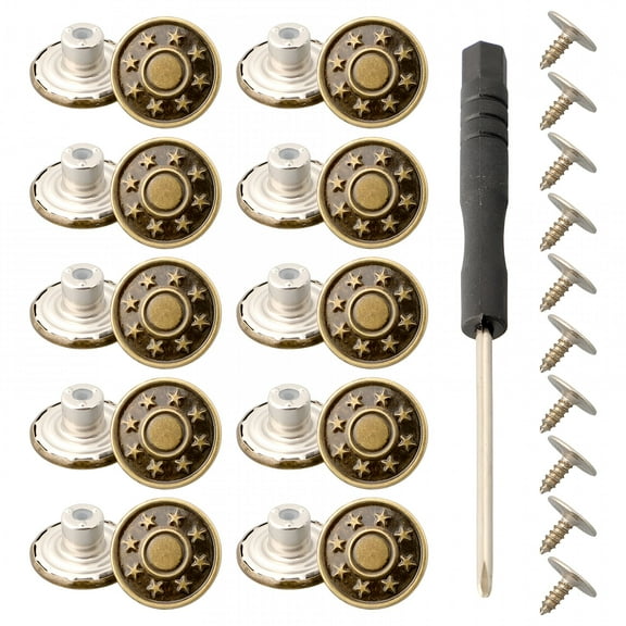 TUWAFE 2026 New 10 Pcs Metal Jeans Buttons 17Mm Replacement No-Sew Screw Button Repair Kit Diy for Jeans,Pants,Jackets,Overalls,Diy Sewing Projects