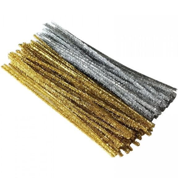 TUWAFE 2026 New 100 12" 30Cm Sparkling Tinsel Stems Gold Silver Pipe Cleaners Christmas Crafts Craft Pipe Cleaners for Holiday Decor,School Projects,Diy Crafts(Gold&Silver Mixed)