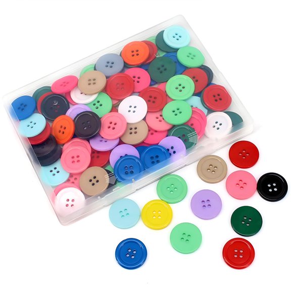 TUWAFE 2026 New About 100 Pcs 1Inch(25Mm)Resin Buttons,15 Color 4 Holes Flatback Round Buttons for Sewing,Scrapbooking Decoration,Diy Craft in Storage Box