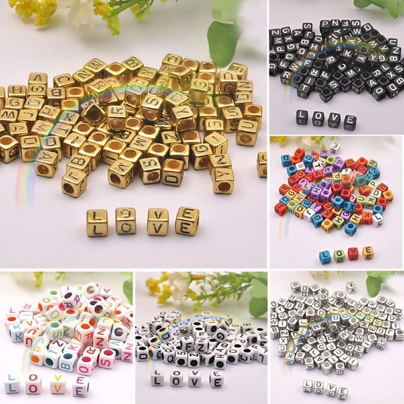 TUWAFE 2026 New 100Pcs Diy Handcraft English Alphabets Letter Loose Beads Square Accessory Decor, for Jewelry Making, Craft Projects, Personalized Gifts, Home Decor, Kids' Activities, Party Favors