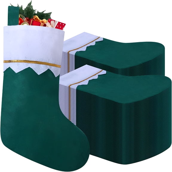 TUWAFE 2026 New 12/24/36/60/120Pack Felt Red Green Christmas Stockings,15In Personalized Christmas Stockings,White Cuff with Gold Trim Diy Christmas Stockings for Family Holiday Christmas Party Decor