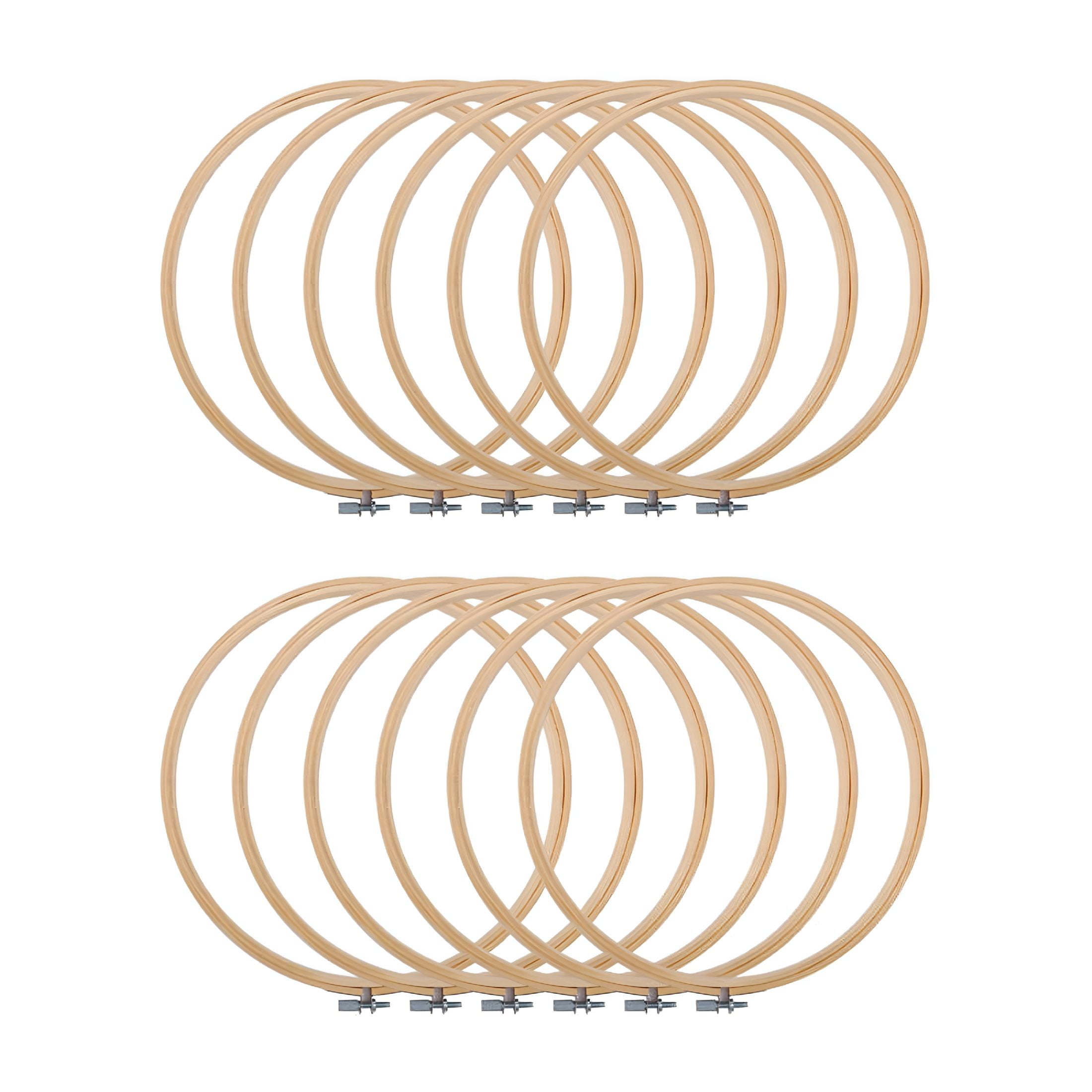 XIBUFE 12Pcs 10" Wooden Adjustable Bamboo Embroidery Hoops Bulk