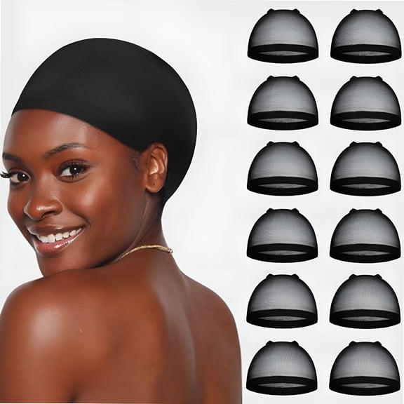 TUWAFE 2026 New 12 Pieces Stretchy Nylon Wig Caps for Women Lace Front Wig Bald Stocking Caps for Wigs for Cosplay, Daily Wear, Salon, Hair Styling, Party Black Wig Cap Bald Cap for Woman