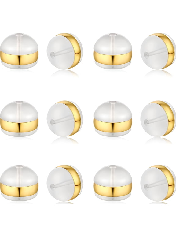 2026 New 12Pcs Gold Soft Silicone Earring Backs for Studs Gold Belt Rubber Earring Backs Replacements Hypoallergenic Safety Plastic Earring Back for Studs Earring Hoops Fish Hanger