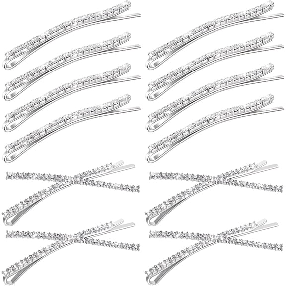 TUWAFE 12 Pieces Rhinestone Bobby Pins Decorative Crystal Hair Clips Shiny Metal X Shaped Barrettes Diamond Wedding Bridal Shower Hair Accessories for Women Ladies Girls (Silver)