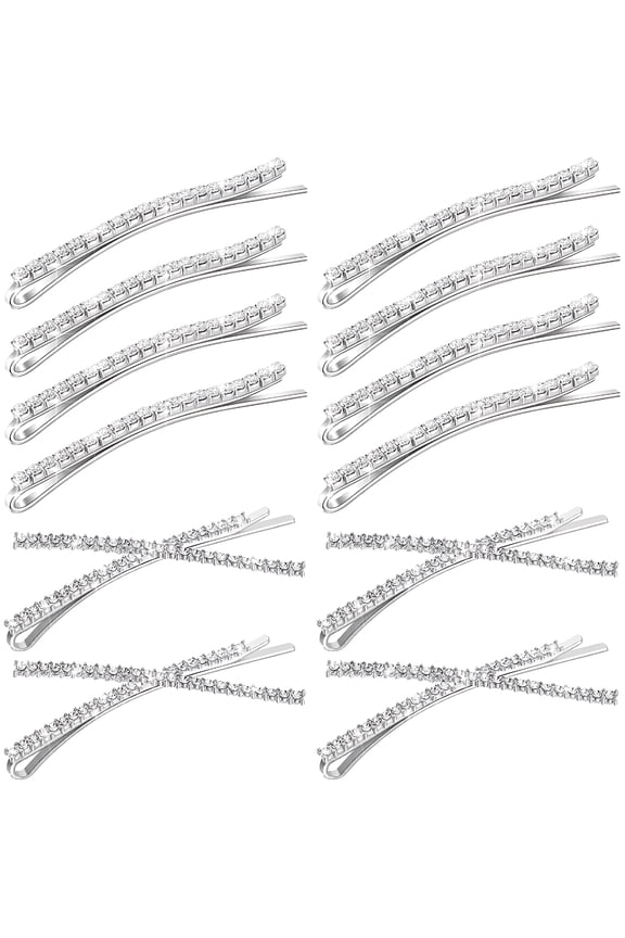 12Pcs Rhinestone Bobby Pins & X-Shaped Hair Clips, Silver Crystal Barrettes for Wedding & Party