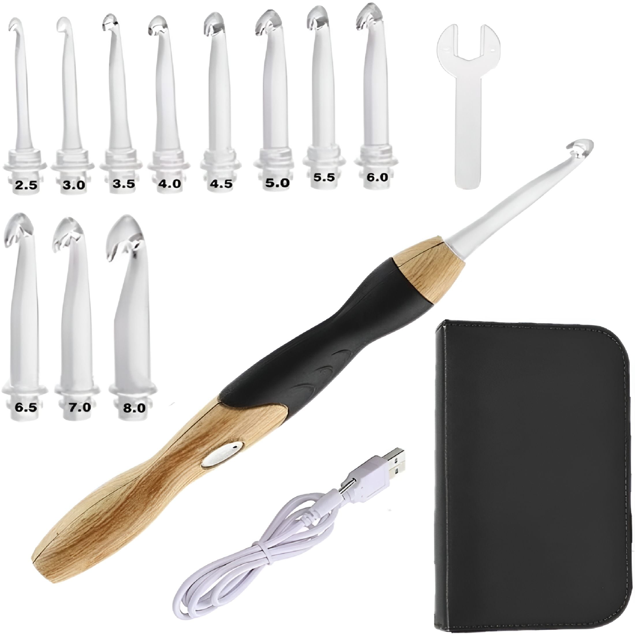 TUWAFE 2026 New 17 Sizes Lighted Crochet Hooks Set 2.5Mm~14.0Mm,Rechargeable Crochet Hook with Interchangeable Crochet Head for Crochet, Knitting, Diy Projects, Crafting, Low-Light Stitching.