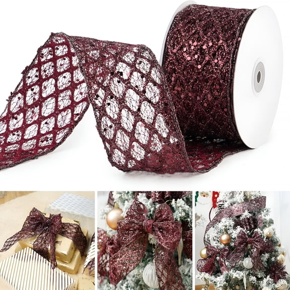 TUWAFE 2026 New 1Roll 2.5 Inch Glitter Diamond Mesh Wired Ribbon for Christmas Tree Gift Wrapping Crafts Bows Wreaths Garland Tree Topper Holiday Decor 10 Yards