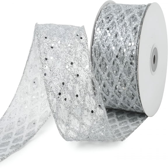 TUWAFE 2026 New 1Roll 2.5 Inch Glitter Diamond Mesh Wired Ribbon for Christmas Tree Gift Wrapping Crafts Bows Wreaths Garland Tree Topper Holiday Decor 10 Yards