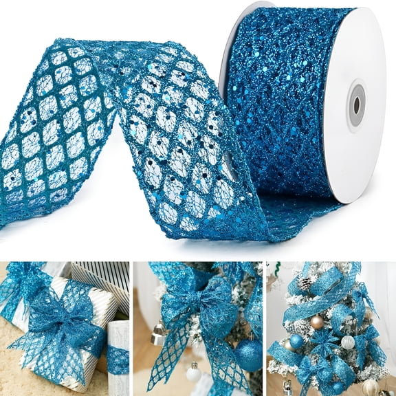 TUWAFE 2026 New 1Roll 2.5 Inch Glitter Diamond Mesh Wired Ribbon for Christmas Tree Gift Wrapping Crafts Bows Wreaths Garland Tree Topper Holiday Decor for Tree,Wreath,Garland,Gift Wrap 10 Yards