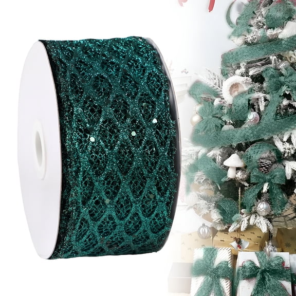 TUWAFE 2026 New 2.5 Inch Glitter Diamond Mesh Wired Ribbon for Christmas Tree Gift Wrapping Crafts Bows Wreaths Garland Wedding Christmas Tree Topper Holiday Decor 10 Yards,Green