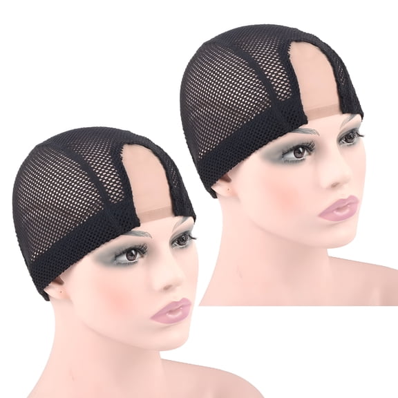 TUWAFE 2026 New 2 Pcs 1.4X3 Inch U Part Wig Cap for Making Wig Medium Brown Lace Wig Cap Dome Mesh Stretch Weaving Wig Caps for Daily Wear, Cosplay, Salon, Photoshoots (Medium, Black)