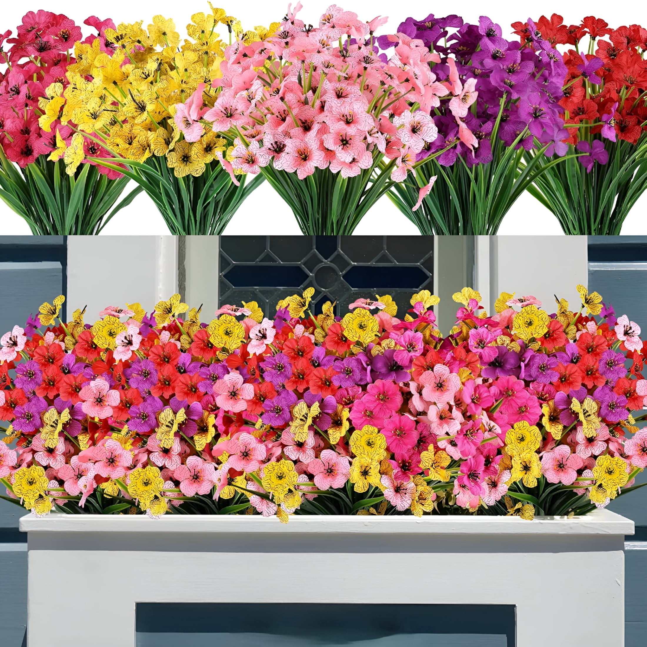 TUWAFE 2026 New 20 Bundles Artificial Fake Plants Flowers for Outdoors,Uv Resistant Faux Plastic Colorful Mix Mum Flowers for Outside Spring Summer Decor Spring Decorations for Home